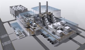 Architektur-Skizze des GuD-Kraftwerks Gorzów / Architectural layout of the combined heat and power plant Gorzów